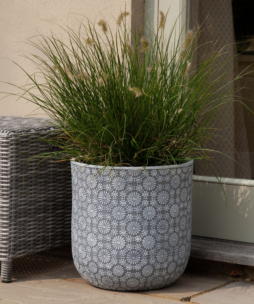 🌼 Flower Patterned Outdoor Planter - White on Grey