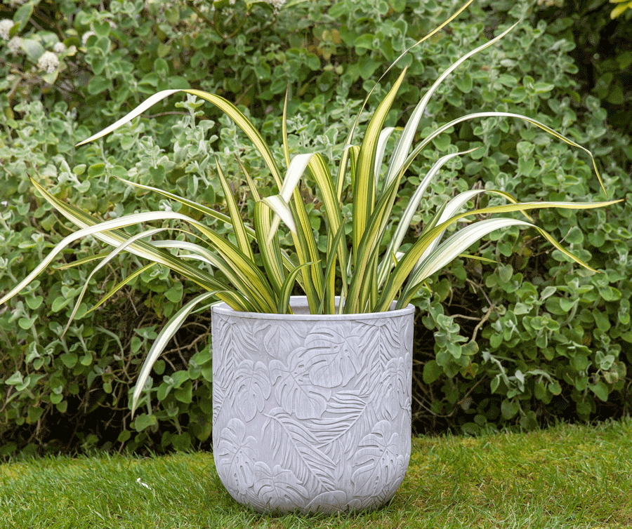 🌺 Tropical Patterned Outdoor Planter - White Grey