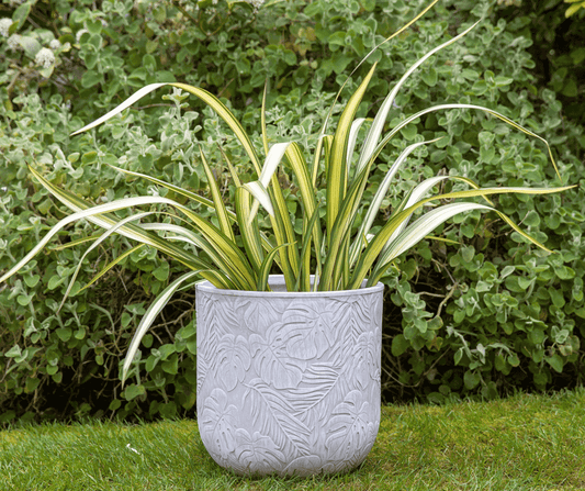 🌺 Tropical Patterned Outdoor Planter - White Grey